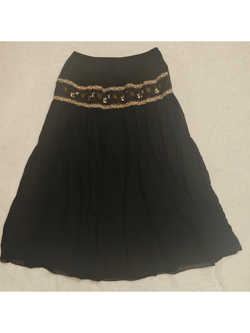 Boho witchy tiered maxi skirt with beaded embellishments